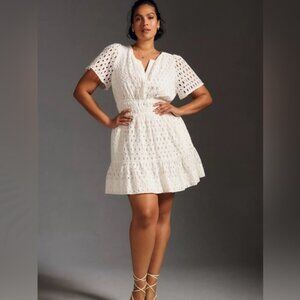 Anthropologie The Somerset Mini Dress Eyelet White 3X VGUC